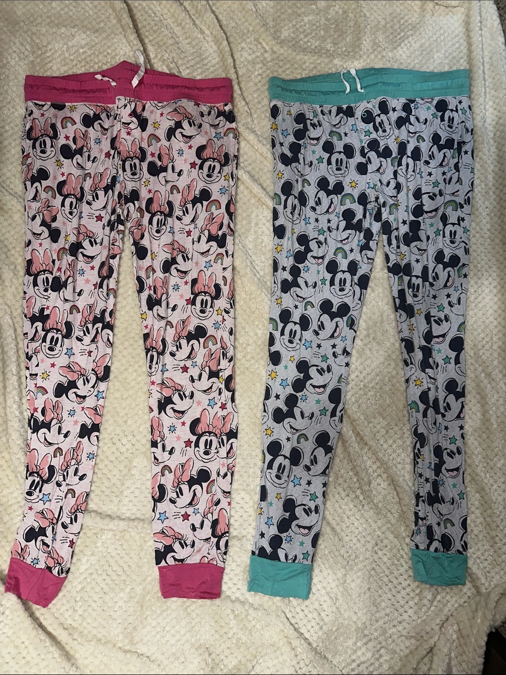 Little Sleepies Minnie & Mickey Pajama Bottoms in Pink and Teal - Picture 2 of 4